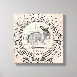 Vintage Primavera francês Rabbit esticado canvas