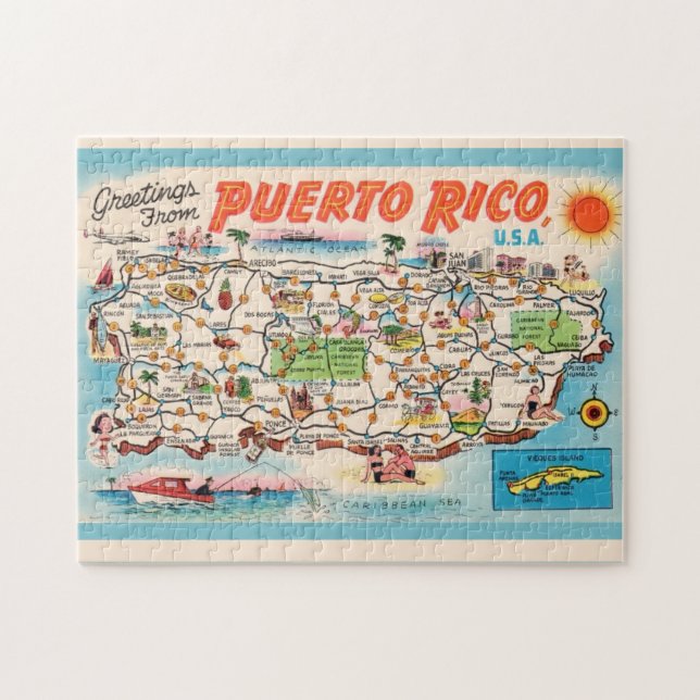 Vintage Puerto rico Map Jigsee Quebra-cabeça (Horizontal)