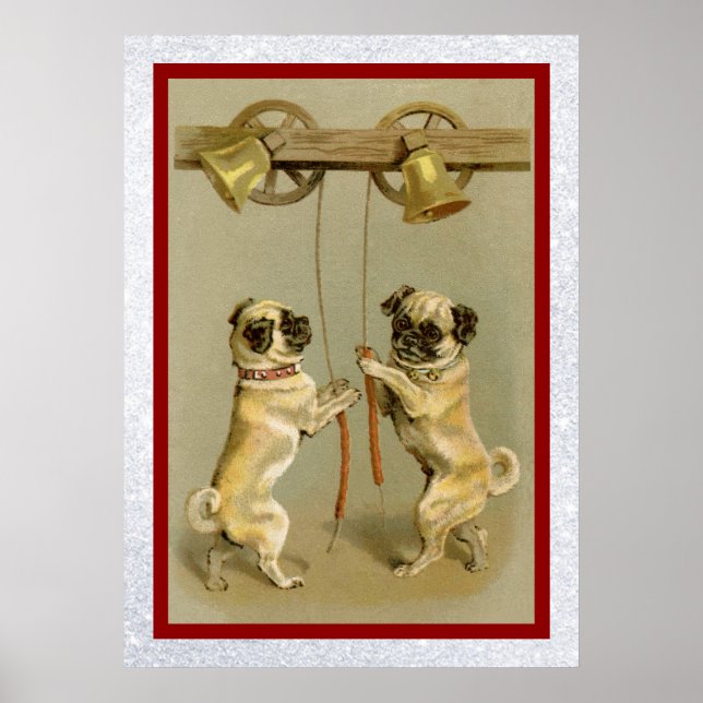 vintage pugs tocando sinos de ano novo poster (Frente)