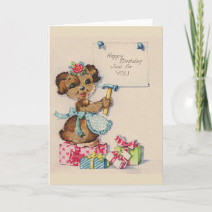 Vintage Puppy Aniversário - Cartão de Saudação
