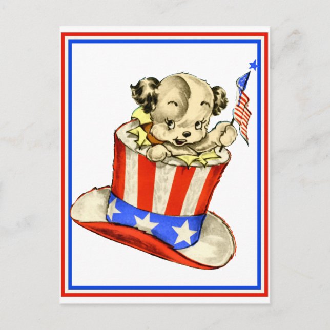 Vintage Puppy com cartão postal com sinalizador (Frente)