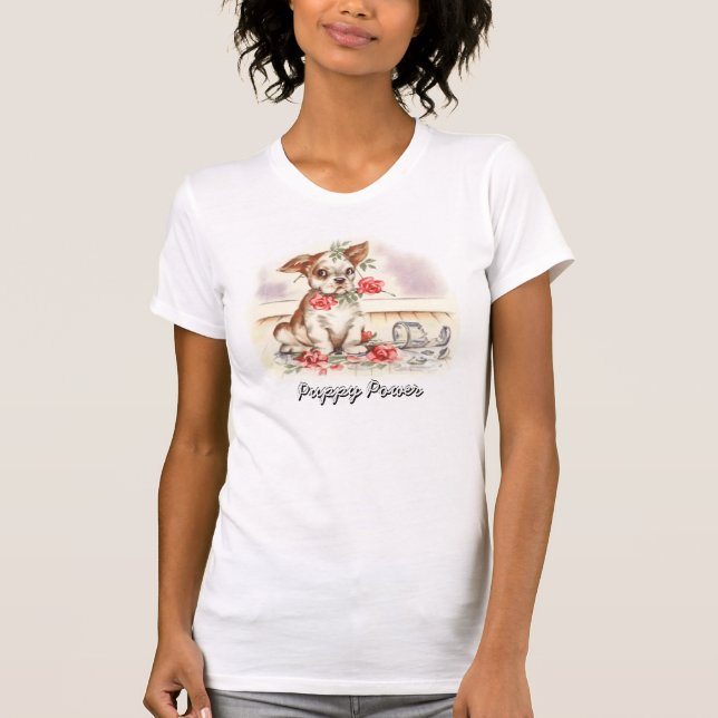 Vintage Puppy e Rosa T-Shirt (Frente)