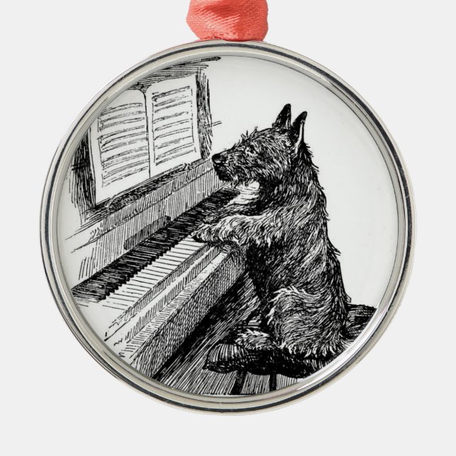 Vintage "Puppy Tocando o Piano" Ornamento (Frente)