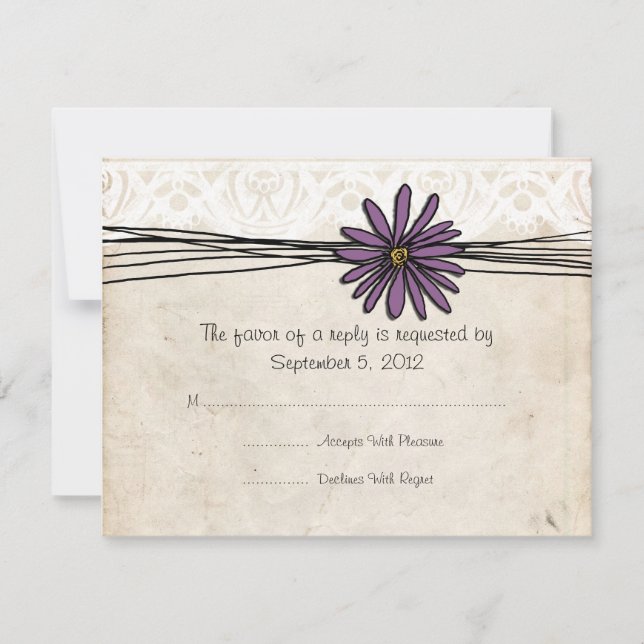Vintage Purple Daisy Wedding RSVP (Frente)