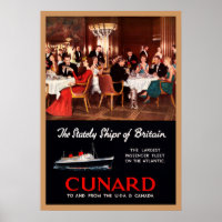 Vintage Queen Elizabeth Cunard Lines Poster de via