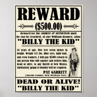 Vintage queria Poster Billy the Kid