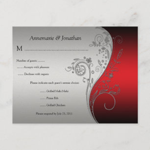 Vintage Red Black and Silver Floral RSVP