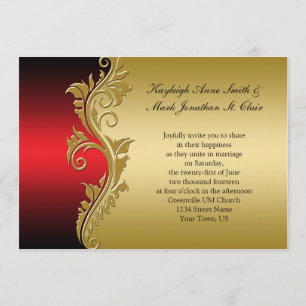 Vintage Red Black e Dourado Convite para Casamento