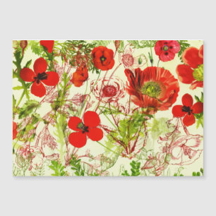 Vintage Red Green Poppies Verão Wilflower