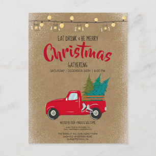Vintage Red Pick Up Truck Convite de Natal