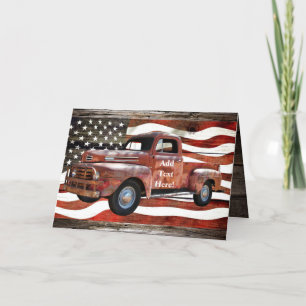 Vintage Red Truck American Flag Cartões de agradec