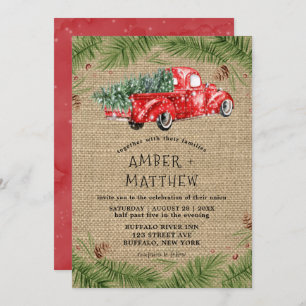 Vintage Red Truck Snow Burlap Convites De Casament