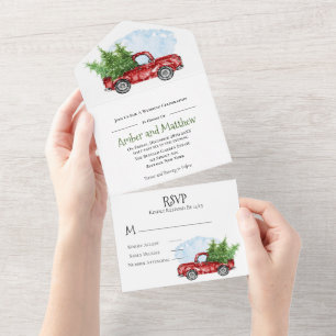 Vintage Red Truck Snow Casamento De Natal Tudo Em