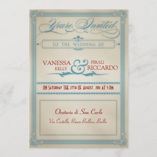 Vintage Red White e Blue Weding Convite