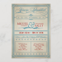 Vintage Red White e Blue Weding Convite