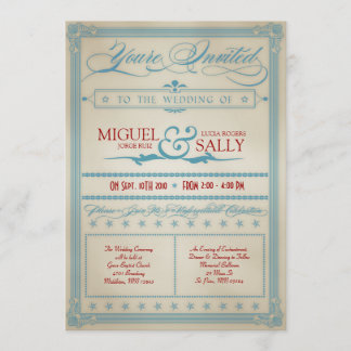 Vintage Red White e Blue Weding Convite