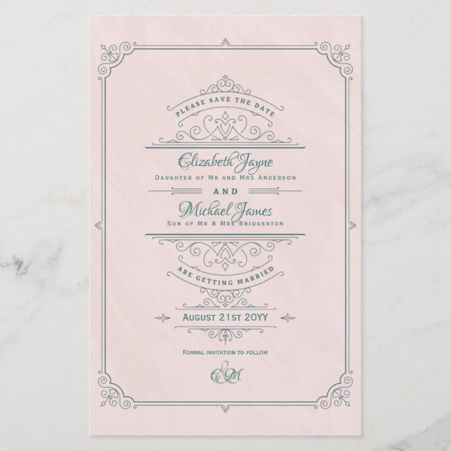 Vintage Regency Ornamentado Wedding Salve As Datas (Frente)