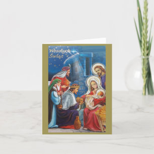 Vintage Religião Cartão de Natal Polonês
