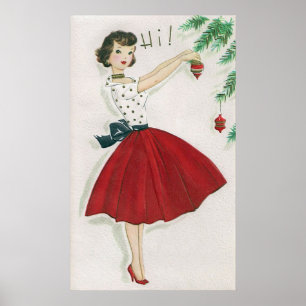 Vintage retro Christmas Holiday lady poster