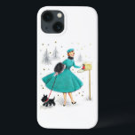 Vintage Retro Christmas Woman com Scotty Dog<br><div class="desc">Vintage Retro Christmas Woman com Scotty Dog. Este seria um caso bonito para o seu telefone ou um presente exclusivo para um amigo ou membro da família durante o feriado.</div>