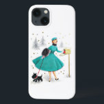 Vintage Retro Christmas Woman com Scotty Dog<br><div class="desc">Vintage Retro Christmas Woman com Scotty Dog. Este seria um caso bonito para o seu telefone ou um presente exclusivo para um amigo ou membro da família durante o feriado.</div>