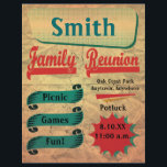 Vintage Retro Family Gathering Reunion Flyer<br><div class="desc">Aqui está um design gráfico divertido feito em estilo vintage com cores retrorreflectoras. O estilo, o tamanho e a cor do texto podem ser alterados usando o botão personalizar. Excelente para sua próxima reunião familiar, piquenique, festa de natação, churrasco ou se encontrar. Há muito espaço nas costas para mais detalhes:...</div>