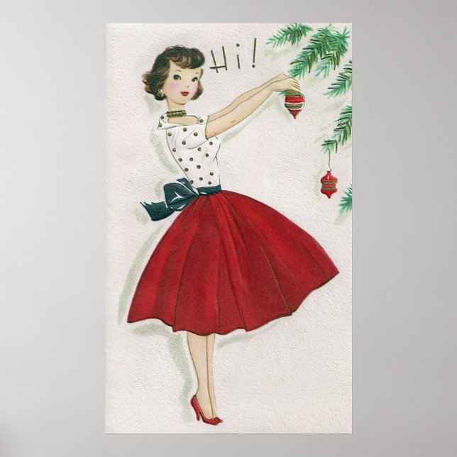 Vintage retro Natal Dama poster (Frente)