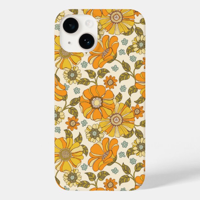 Vintage Retro Orange Floral Patterno (Verso)