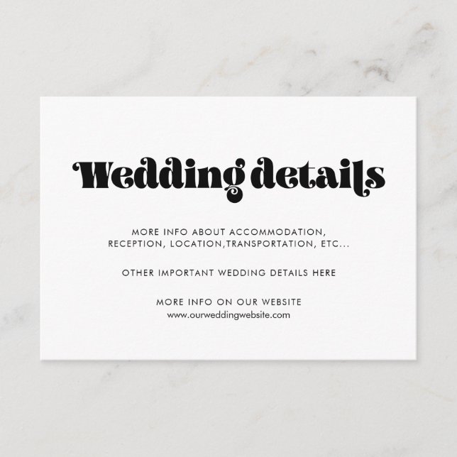 Vintage retro script - cartão de detalhes do casam (Frente)