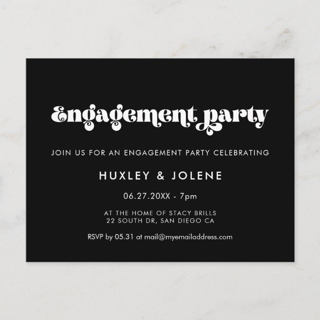 Vintage retro script Festa de noivado convite (Frente)