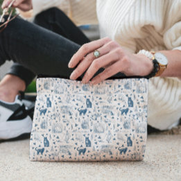 Vintage Retro Toile Patterno Cat Catnip White Blue