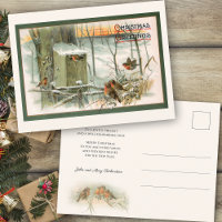 Vintage Robins na neve com Cartões de natal