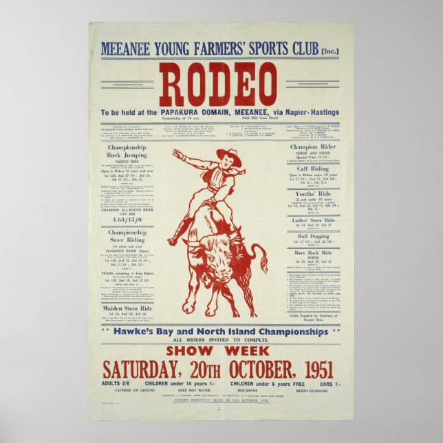 Vintage Rodeo Poster Nova Zelândia (Frente)