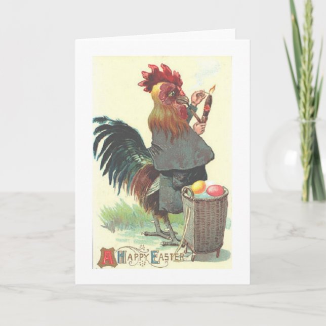 Vintage Rooster com Cartão de Páscoa de Charuto (Frente)