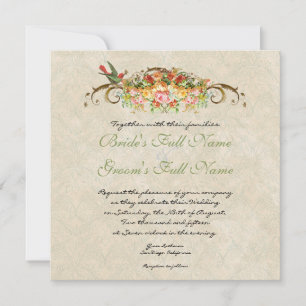 Vintage Rosa aves, Convite para Casamento