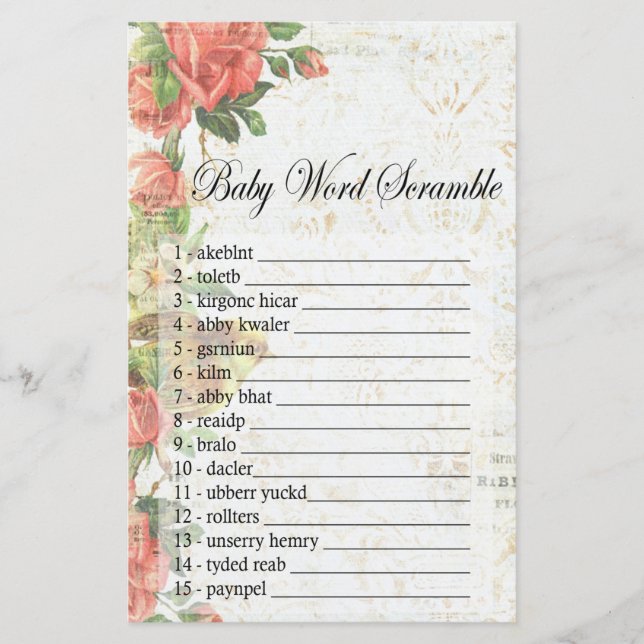 Vintage rosa Baby word scramble game (Frente)