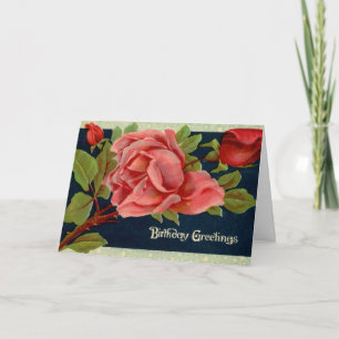 Vintage Rosa Birthday - Cartão de Aniversário