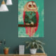 Vintage Rosa Owl Turquoise Art Poster (Living Room 1)