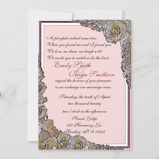 Vintage rosa-rosa flores, convites para casamento (Frente)