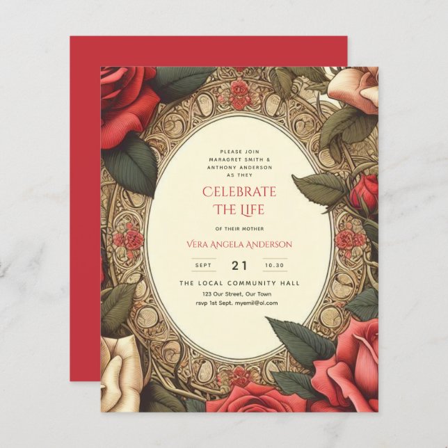 Vintage Rosa vermelha Celebration Life Memorial Po (Frente/Verso)