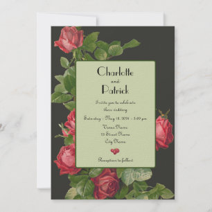 Vintage Rosa vermelha Sage Convite para Casamento