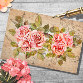 Vintage Rose Bouquet - Papel Tecido de Desvinculaç