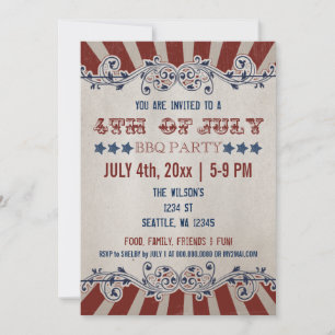 Vintage Rustic 4° de julho Convites de festas de C