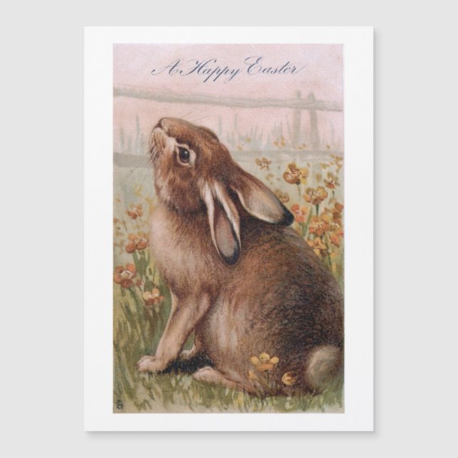 Vintage Rustic Brown Easter Bunny & Wilflower (Frente)