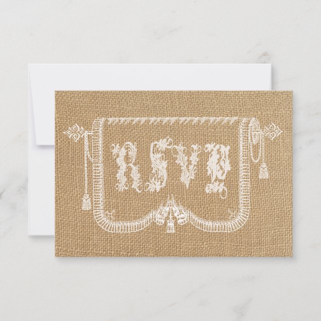 Vintage Rustic Burlap Wedding RSVP (Frente)