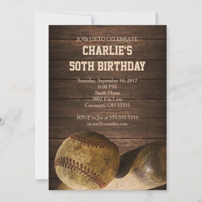 Vintage Rustic Convite de aniversário Baseball (Frente)
