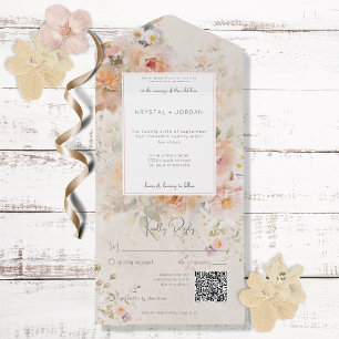 Vintage Rustic Pink Blush Floral Frame Código QR