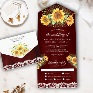 Vintage Rustic Sunflowers Bouquet Burgundy Wedding