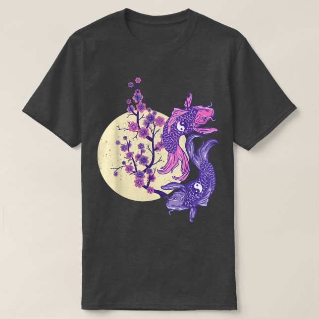Vintage Sakura Cherry Blossom com kois T-Shirt (Frente do Design)