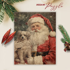 Vintage Santa Claus Dog Natal Quebra-cabeça